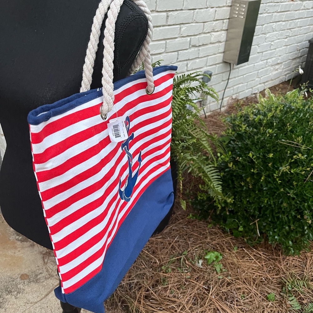 Kendall and James Red White and Blue Canvas Nautical Tote LARGE $30